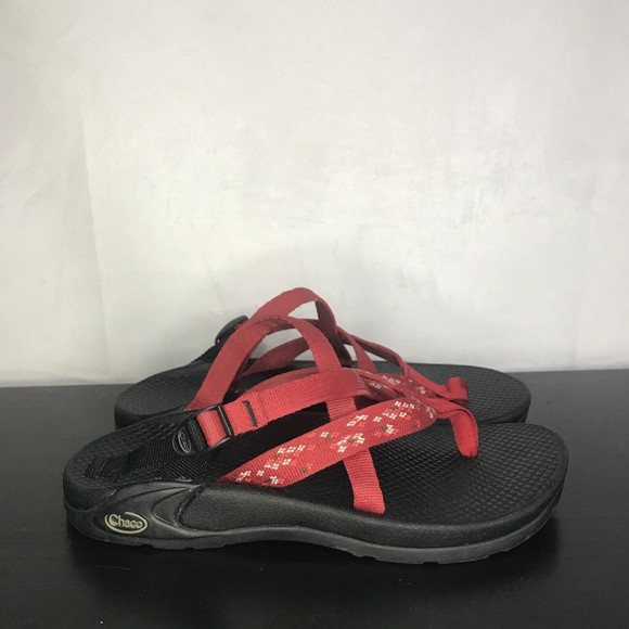 Chaco Shoes Chaco Wrapsody Floral Red Strappy Slide Sandals Womens